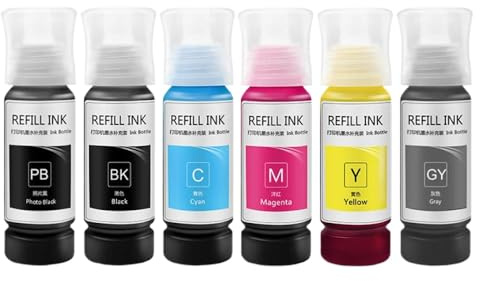 KVMRshn 70 ml Nachfülltinte kompatibel mit L8160 L8180 Photo Inkjet -Drucker 5 Farbe und 6 Farboptionen Kompatibel mit T115 T07J Ink Tanks(PB BK C M Y GY)