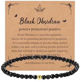 Zysta Obsidian Armband Echte Steine Perlenarmband 4mm Stretch Heilsteine Armband Reiki Energietherapie Glückbringen Talisman Schmuck Spirituelle Geschenke für Damen Frauen