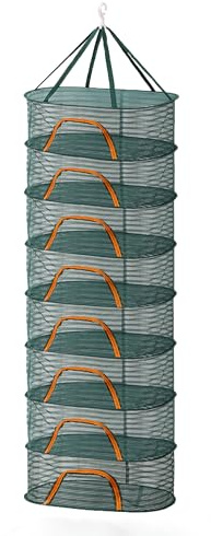 Relaxdays Red Plegable para deshidratar, Red de 8 Niveles para Hierbas, Frutas, Verduras, Colgante, Verde/Naranja