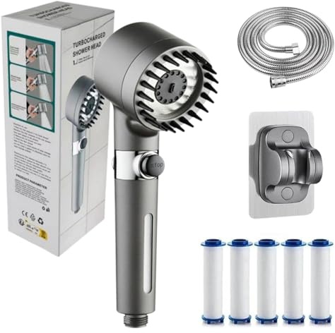 Pommeau de douche haute pression, filtre de pommeau de douche, douche de massage à main avec 3 modes de pulvérisation et tuyau de douche de 1,5 m, pommeau de douche filtre avec interrupteur marche