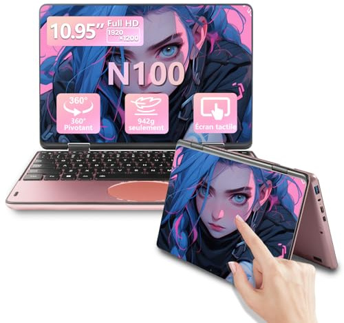 LONGEVINCE Ordinateur Portable Convertible 2-en-1 À Écran Tactile De 11 Pouces, Celeron N100, Win 11,16 Go DDR4, 1920 * 1200 IPS, Clavier Rétroéclairé, Pavé Tactile Ovale (Or Rose, 16+512G SSD)