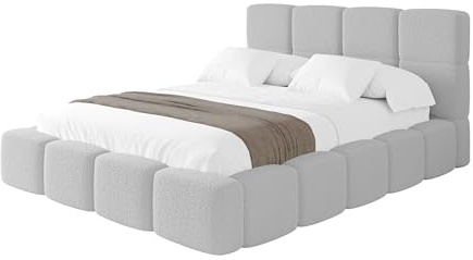 ALTDECOR Polsterbett mit Bettkasten und Lattenrost, Bett mit Kopfteil, Boxbett ohne Matratze, Doppelbett mit Stauraum - NATA 200x200 Hellgrau