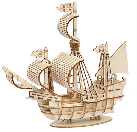 Wooden 3D Puzzle Ship Model, The Gothenburg DIY Craft Kit, 56Pcs Unassembled Sailing Boat Building Kit, Educational Brain Teaser for Kids & Adults, No Glue Required, Home Decor Gift