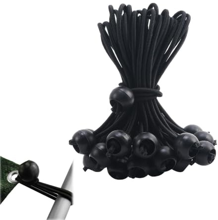 Vaniika Bungee Cords with Balls, 20 Pcs Heavy Duty Elastic Tie Down Straps, 15cm Adjustabl Black Ball Bungee Toggles For Telescopic Flag Pole Camping Tent Tarpaulin Cargo