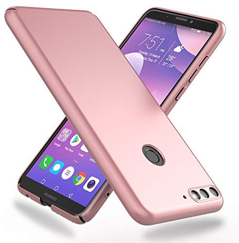 NALIA Custodia Protezione compatibile con Huawei Y7 (2018), Slim Case Cover Rigida Protettiva Telefono Cellulare Smartphone Bumper Sottile en Effetto Metallo, Colore:Rosa Gold Oro