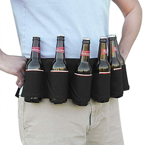 Ceinture de Bière Ceinture Porte-Canettes Bouteille Sac à Bière Ceinture de Bière Réglable de 6 Poches Ceinture Boisson pour Camping Randonnée Festival Pêche Pique-Nique