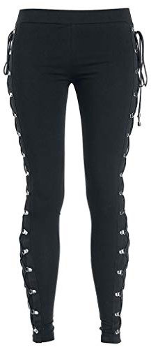 Yowablo Leggings Damen Cool Ultra Gathered Pants Gothic Rocker Distressed Punk Tie (L,2Schwarz)