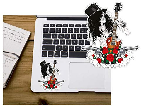 Metallband-Aufkleber, GNR Slash Skull Gitarre, inspiriert, klassische Rockmusik, Vinyl, Stoßstange, wasserdicht, Aufkleber für Gepäck, Autos, LKWs, Laptops, Wasserflaschen usw. (7,6 x 6,6 cm)