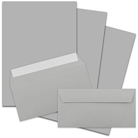 50x Briefpapier Set DIN A4 mit DIN Lang Briefumschlägen, Haftklebung - Hellgrau - mattes Schreibpapier mit Kuverts - FarbenFroh by GUSTAV NEUSER