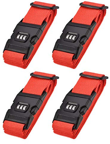sourcing map 4Stk. Koffergurt Kofferband mit Schnalle Zahlenschloss 2Mx5cm PP Reisepackzubehör Rot
