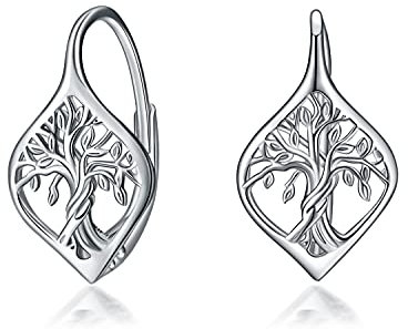 WINNICACA Orecchini a forma di leverback in argento Sterling con nodo celtico/albero della vita/loto per donne, adolescenti, regali di compleanno per mamma, Argento Sterling.