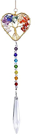 JSDDE 7 Chakra Crystals Life Tree Suncatcher Rainbow Makers Glass Crystal Sun Catchers Hanging Ornament for Windows Home Garden Decor (Heart Shape)