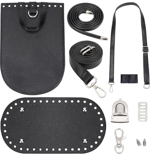 PandaHall Schwarzer PU-Leder-Rucksack, Der Kits Herstellt DIY Stricken Häkeltaschen Taschenbodenformer Pad-Einsatz Kissenbasis Mit Löchern Taschenriemen Verschlüsse Zum Stricken Gewebter Taschen