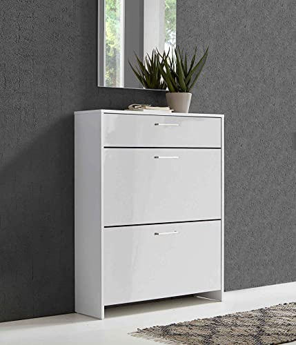 moebel-dich-auf Schuhkipper BERGAMO weiß lackierte Hochglanzfronten Metallgriffe Schuhschrank Garderobe Made in Germany