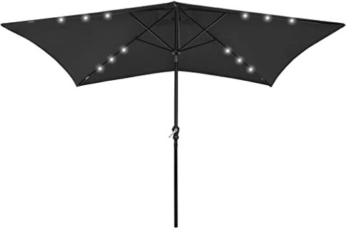 SKM Parasol avec LED et mât en Acier Noir 2x3 m