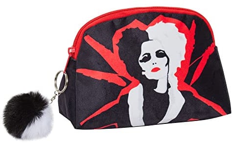 Cruella Make-up-Tasche für Damen, Disney Villians, Kosmetiktasche, Plüsch, Federmäppchen, Schwarz , Einheitsgröße, Kosmetiktasche