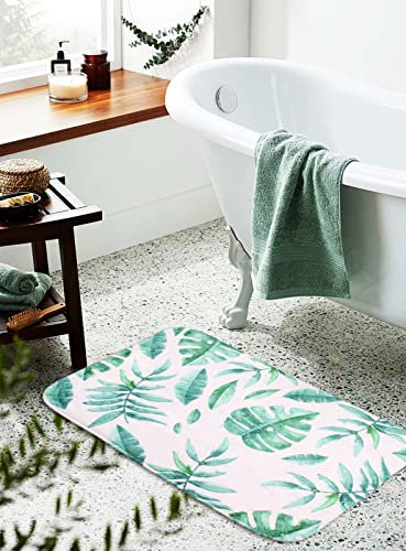 Badezimmerteppich Weiß Hellgrün Badematte Flauschig Mikrofaser Badvorleger rutschfest Duschvorleger Schnelltrocknend Badteppich Waschbar Duschvorleger Verdicken Badematten Badmatte 50x80cm