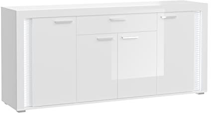 xonox.home Wohnzimmer Skylight Sideboard Schrank Lowboard TV-Schrank TV-Bank Anrichte in Front weiß Hochglanz Korpus weiß Nb.,ca.182x84x42 cm inkl. vertikaler Frontbeleuchtung