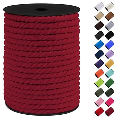 LEREATI Corde Macramé 8mm, 40m Fil Macramé Ficelle Corde Cordon Coton Naturelle, Grosse Corde Douce pour DIY, Porte Plante Mural, Jardin Décoration, Artisanat (Rouge Vin)