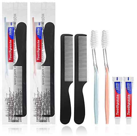 HQSLsund 100 Pack spazzolini monouso con dentifricio e pettine confezionati individualmente, 10 grammi dentifricio da viaggio, 7 pollici pettine per capelli neri