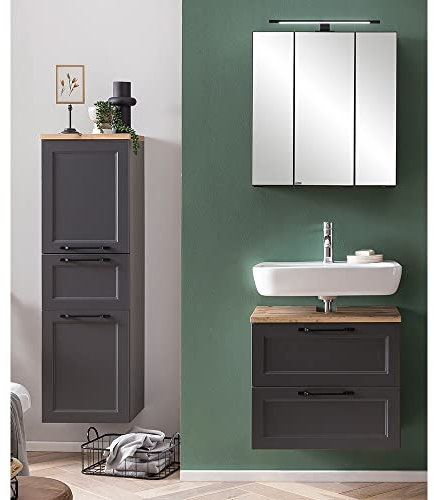 Lomadox Badmöbelset Badezimmermöbel Spiegelschrank Waschbeckenunterschrank 60 cm Midischrank in dunkelgrau