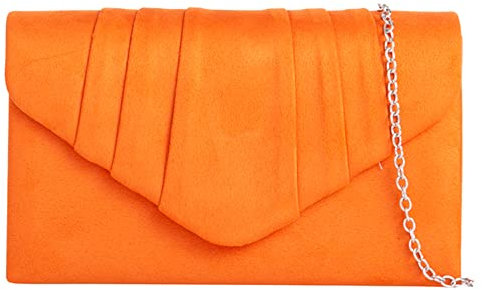 fi9® Clutch für Damen, einfarbig, Wildleder, plissiert, für Partys, Abschlussball, Abendveranstaltung, Handtasche, Geldbörse, medium (Orange)