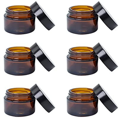 ccHuDE 6 Stück 30 ml bernsteinfarbene Kunststoff-Kosmetikgläser, runde Make-up-Behälter, leere Gesichtscreme-Glas, nachfüllbare Lotionsbehälter, Reise-Butterbehälter für Proben