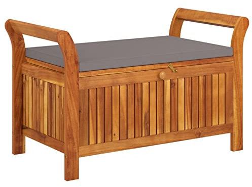 Festnight Gartenbank Holz mit Stauraum und Kissen Truhenbank Garten Holzbank Sitzbank für Terrasse Garten Balkon 91 cm