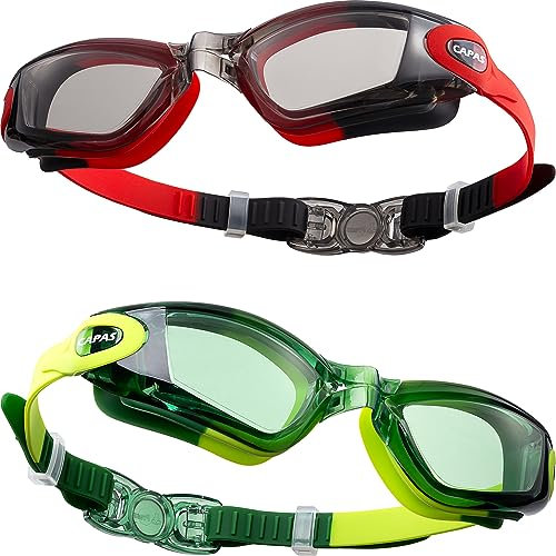 CAPAS Schwimmbrille Kinder, 2er Pack Wasserdicht Anti-Beschlag Anti-UV Wasser Pool Schwimmen Klasse Brillen für Jungen Mädchen von 4–12 Jahren (Dark Chocolate Series #05)