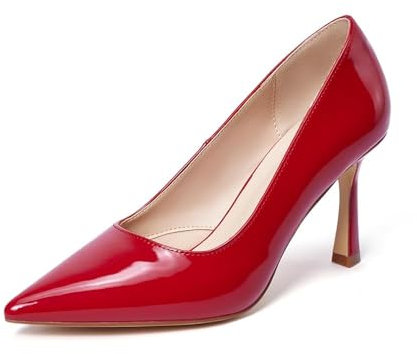 Zhabtuc Décolleté da Donna Scarpe con Tacco Alto Sexy Punta Chiusa Stiletto 10 cm Décolleté Classiche per Feste, Promozioni, Matrimoni, PU Rosso, 38.5 EU