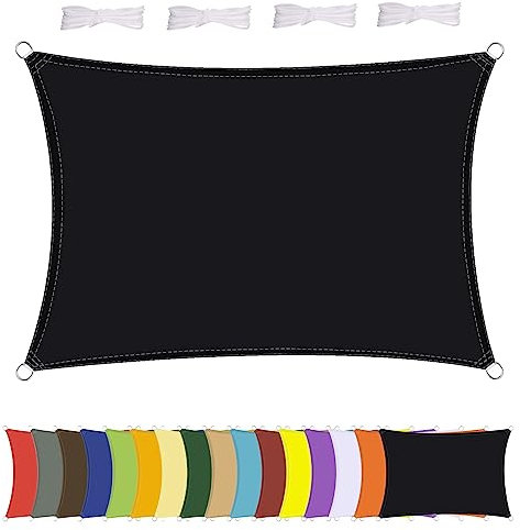 MENGH Sonnensegel Wasserdicht Rechteck, wetterbeständig, Premium Polyester, Viele Längen und Breiten Zur Auswahl inkl Befestigungsseile, Rechteckig 4x6m Schwarz