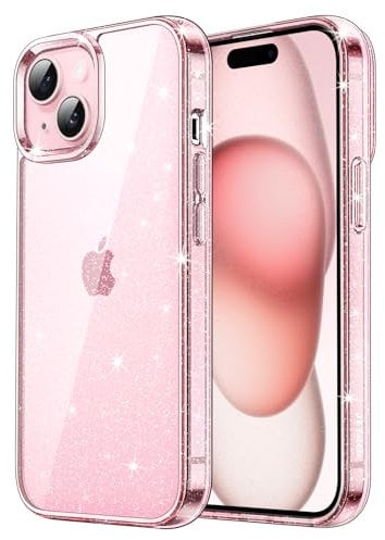 JETech Glitter Case for iPhone 15 6.1-Inch, Bling Sparkle Shockproof Phone Bumper Cover, Cute Sparkly for Women and Girls (Pink)