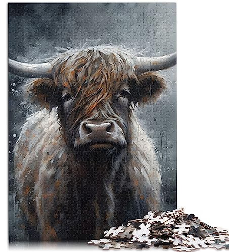 Puzzles for adults Teens Charcoal Highland Cow Puzzles 1000 Pieces for Adults & Children Cardboard puzzles Home Decoration Puzzle Toys Size: 26x38cm
