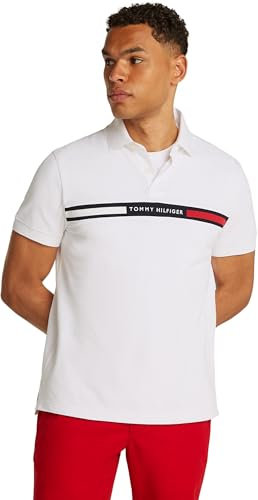 Tommy Hilfiger Men’s Short Sleeve Chest Insert Regular Fit Polo Shirt, White (White), M