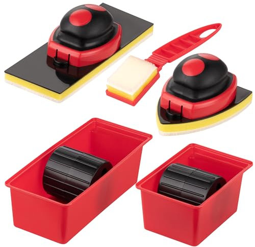 Hardys 5pc Walls & Ceilings Paint Pad Set | 5.5 - 9 Pads and Small Detail Corner & Edge Tool | 2 Roller Paint Tray Applicators | Ideal for DIY, Decorating and Precise Cutting in