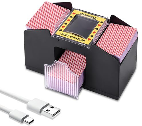 SUNJULY Kartenmischmaschine Elektrische 2 Decks, Automatischer Kartenmischer Casino Kartenmischer, Batterie/USB Betrieben Schnellkartenmischer, Spiele Spielwerkzeug für Casino Zuhause Party Brettspiel