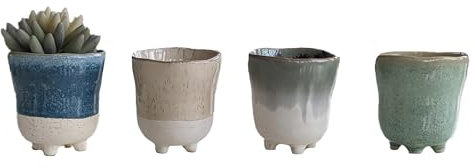 Marshall Home & Garden Charlotte Lot de 4 pots de fleurs en terre cuite émaillée pour intérieur ou extérieur 7,6 cm