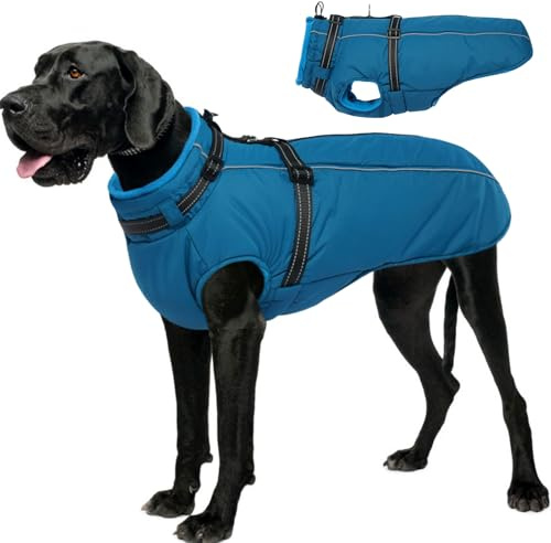 Lelepet Hundemantel für große Hunde, wasserdichte Hundejacke mit Geschirr, integrierte, reflektierende, Winddichte Fleecejacke mit Reißverschluss, Kaltwettermäntel für Hunde