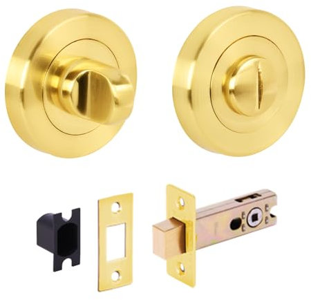 HANDLEZONE® Bathroom Toilet Door Thumb Turn and Release Deadbolt Kit - Satin Brass - 76mm Bolt with 57mm Backset