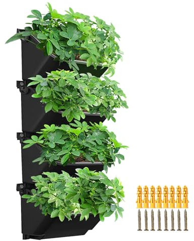 XQZMD Maceta de pared con riego automático, bolsas colgantes para exteriores con 4 macetas, pared verde vertical, maceta de bolsillo para colgar en la pared para interiores y exteriores