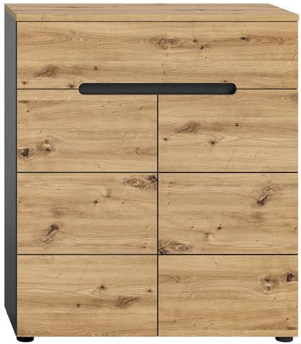 Lomadox Schuhkommode 80cm breit Schuhschrank Schuhregal Flurschrank Garderobenschrank modern in Eiche mit grau