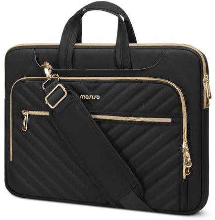 MOSISO 360 Schützende Laptoptasche, 13-13,3 Zoll Computertasche Kompatibel mit MacBook Pro 14, HP, Dell, Asus Notebook, Messenger Umhängetasche mit Front Gesteppt Raised Taschen & Gürtel, Schwarz