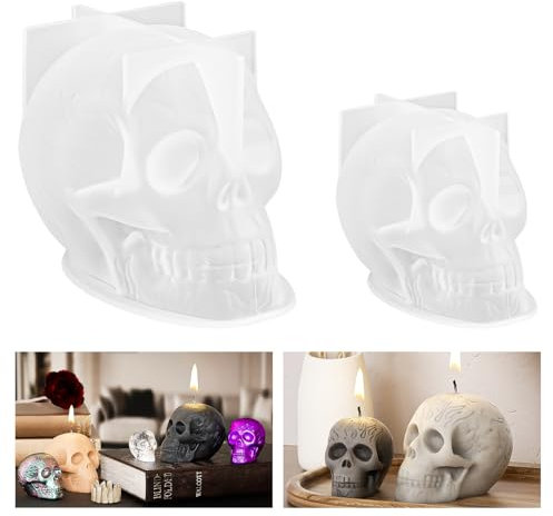 Molde de silicona 3D con forma de calavera grande, forma de resina epoxi, molde de silicona 3D, esqueleto, molde de silicona para fundición de calaveras de Halloween, moldes de resina para