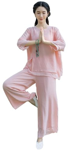 DAYKET Vêtements de Tai Chi pour femmes, tenue de méditation zen traditionnelle chinoise, vêtements d'arts martiaux, de kung-fu, tenue d'exercices matinaux,Pink-XL