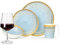 Melamin Camping Geschirr Set 4 Personen Crystal Blue + 4 Milano Rotwein Gläser Rot Weingläser Tafelgeschirr Picknick BBQ Kochgeschirr