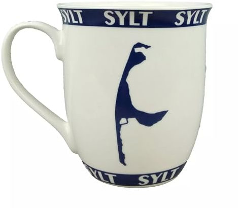 Großer maritimer Porzellan Becher - SYLT - Ebbe Flut - Inhalt 400ml Kaffeebecher Tasse maritimes Motiv (1277)