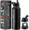 1180ml Triple Walled, Insulated Water Bottles with Straw - Stainless Steel Metal Bottle W/ 3 Leak Proof Lids - For Travel, School, Sports, Gym/Men, Women (Polished Raven Marble)