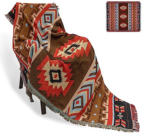 CLOYAO Decke im Ethno-Stil mit Quaste, Geometrisch Aztekenmuster Decke, Bohemian Baumwolldecke, Couchdecke, Bettwurf Decke, Stuhlbezug, Für Couch,Sofa,Bett,Reisen,Strand, 180×230cm/70.8×90.5in