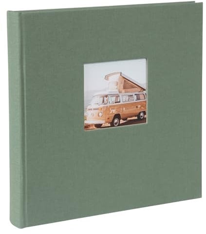 goldbuch 27 909 Bella Vista Fotoalbum mit Bildausschnitt Artischocke, Erinnerungsalbum Format 30 x 31 cm, Foto Album 60 schwarze Seiten mit Pergamin-Trennblättern, Fotobuch mit Leineneinband in Grün