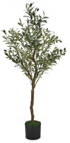 XhuangTech 4FT/120cm Artificial Olive Tree, Tall Faux Olive Tree with Lifelike Leaves Branches Fruits, Fake Plant with Pot and Moss for Home Office Balcony Living Room Bedroom Door Indoor Decor